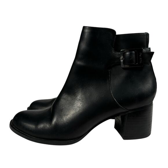 Calvin Klein Neema Heeled Leather Boot Black Womens Size 8.5 Chunky Heel Buckle - Picture 2 of 13